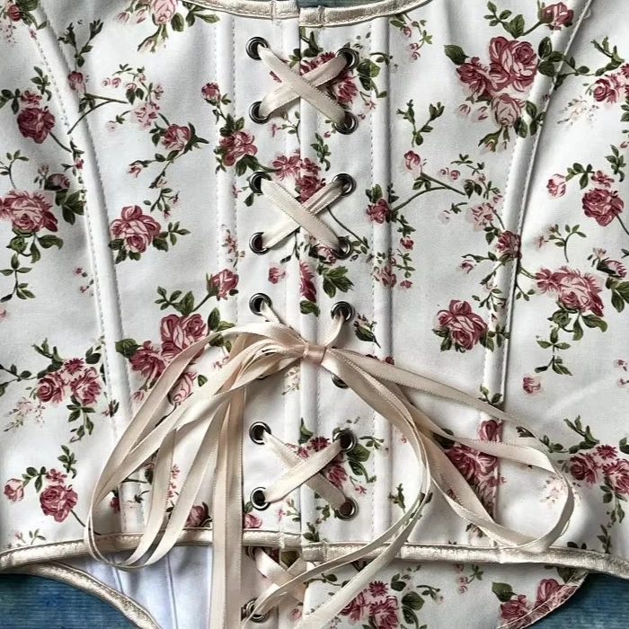 

Vintage Corset Tops To Wear Out Floral Corsets Bustier Crop Top Tank Lace Up Women Flower French Camisole