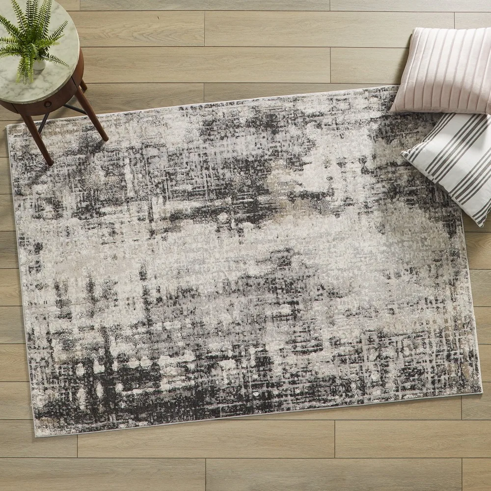 Grey Abstract Indoor Area Rug, 5' x 7'