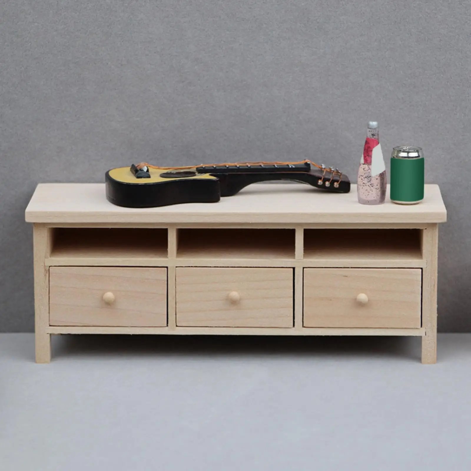خزانة تلفزيون مصغرة، مقياس 1:12، خزانة تخزين خشبية غير مطلية، أثاث صغير لعبة زينة غرفة النوم #3