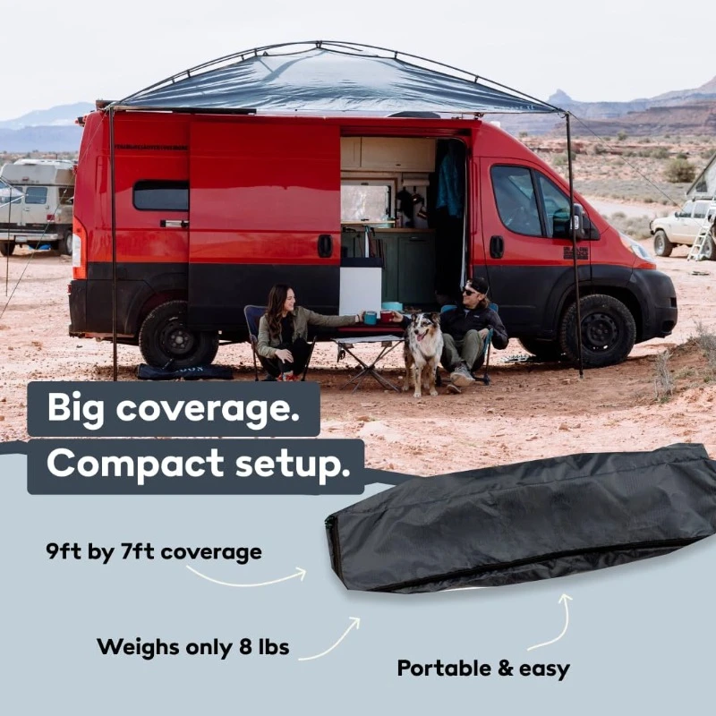 Portable Vehicle Awning, Large 9' x 7' Shade Coverage, Lightweight Durable Car Canopy Suitable for Trucks SUVs Vans Campers