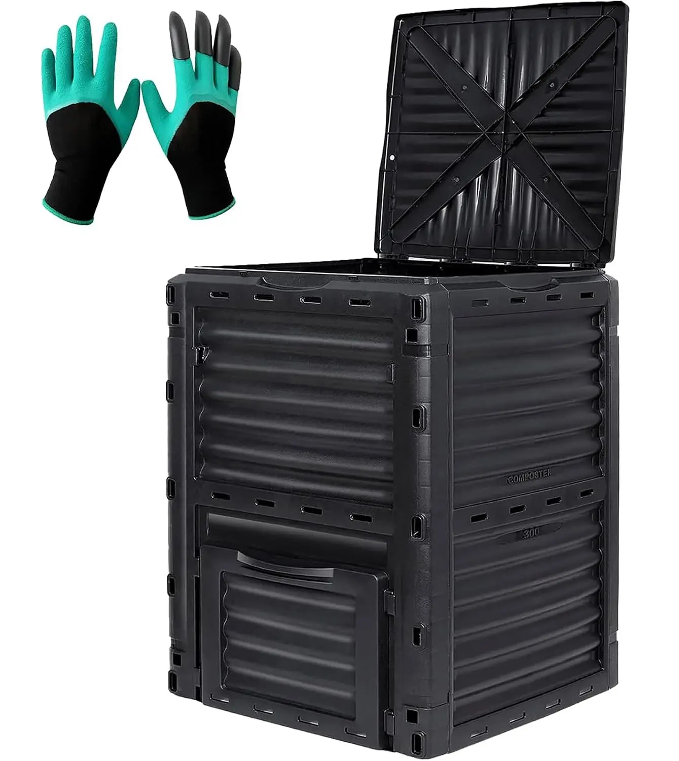 Garden Compost Bin from BPA-Free Material - 80 Gallon (300 L) Large Outdoor Compost Bin, Easy Assembly, Lightweight, Fast Soil