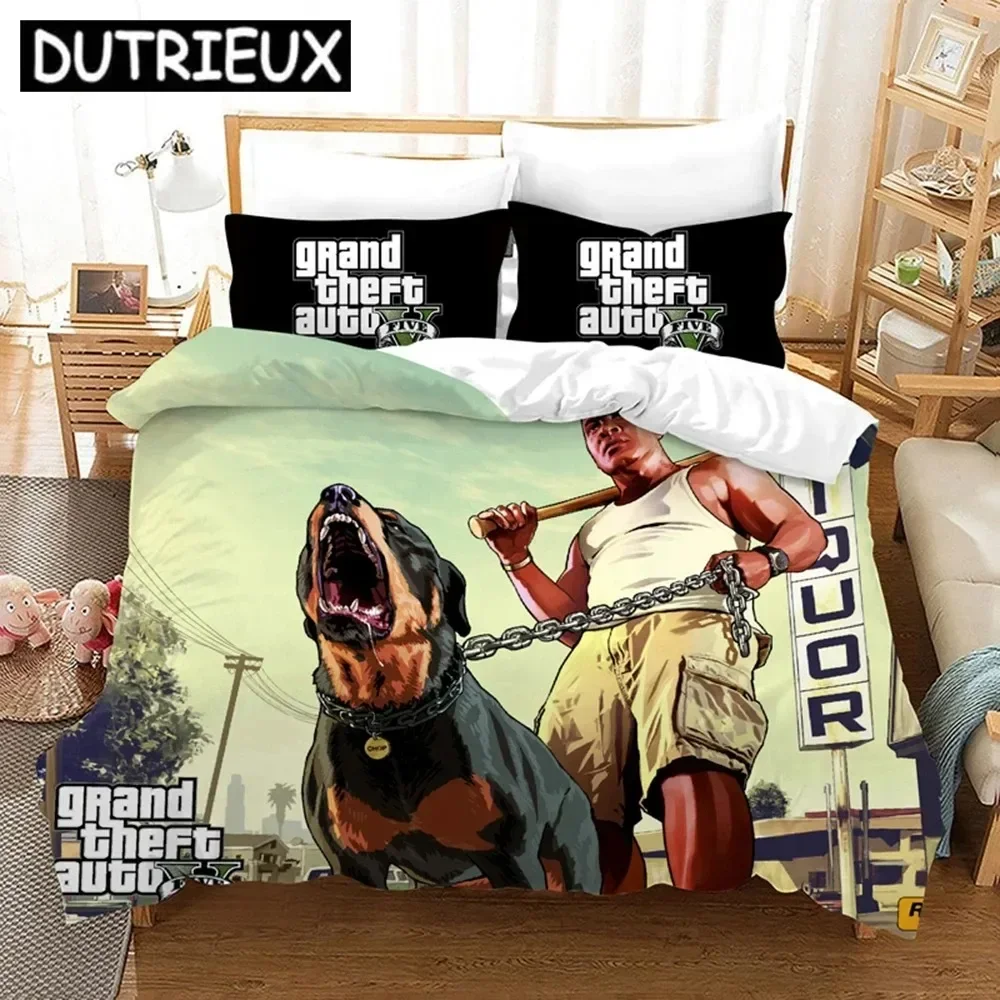 Game GTA V Bedding Set Cartoon Duvet Covers Pillowcase Grand Theft Auto 5 Comforter Bedding Sets Bed Linens Bedclothes(No Sheet)