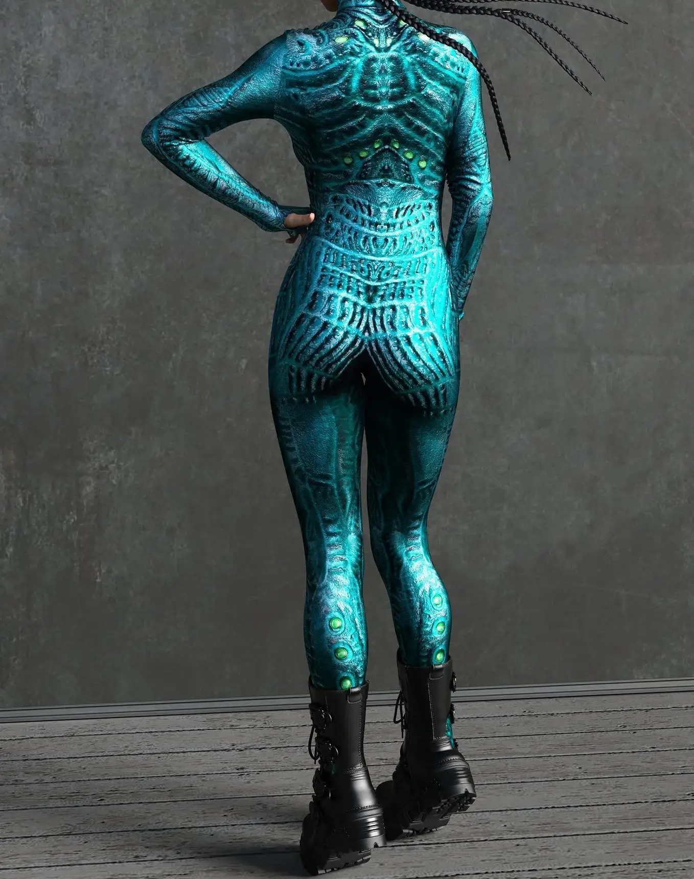 Horror-Monster Damen Cosplay Punk-Rüstungs-Jumpsuit Kostüm Elastischer Festtags-Party-Auftritts-Bodysuit Overall Zentai – Detail 8