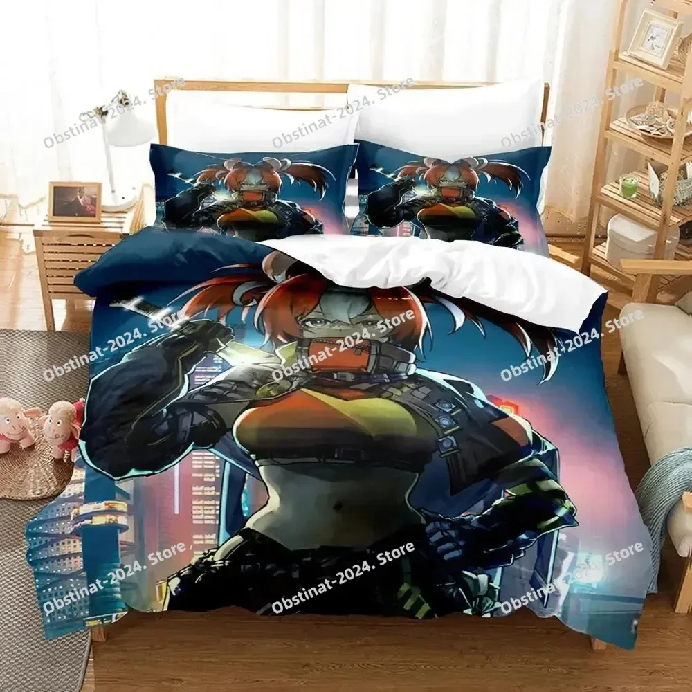 3D Print Hakos Baelz Anime Bedding Set Printed Bed Set With Pillowcase Bed Duvet Cover Soft Single Double Queen Super King Size