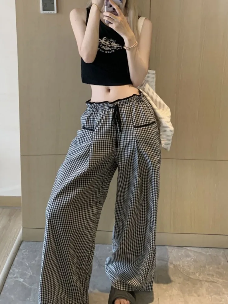 HOUZHOU Vintage Y2k Baggy Plaid Pants Woman Korean Fashion Harajuku Japanese Style Streetwear Casual Check Oversize Trousers