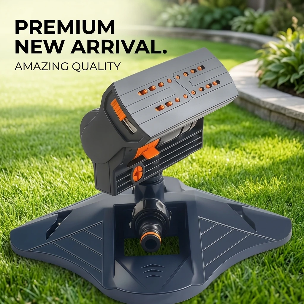 Oscillating Sprinkler 12032 Automatic Turret Garden Waterer with Adjustable Angle and Flow for Lawn Irrigation