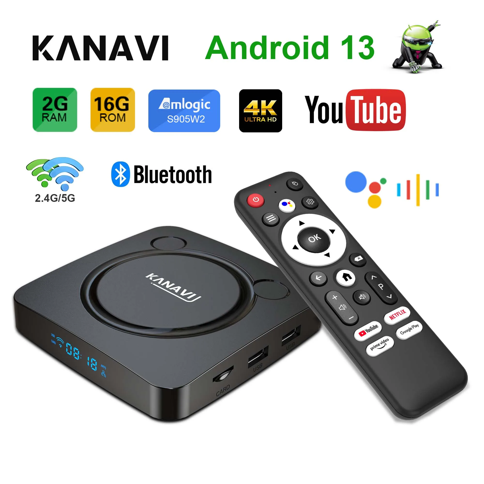 Android 13 Smart TV Box Google Voice Youtube Dual 2.4/5G Wifi S905w2 4GB 128GB 8K HDR10 BT5.0 Multi Language Smart Home  KANAVI