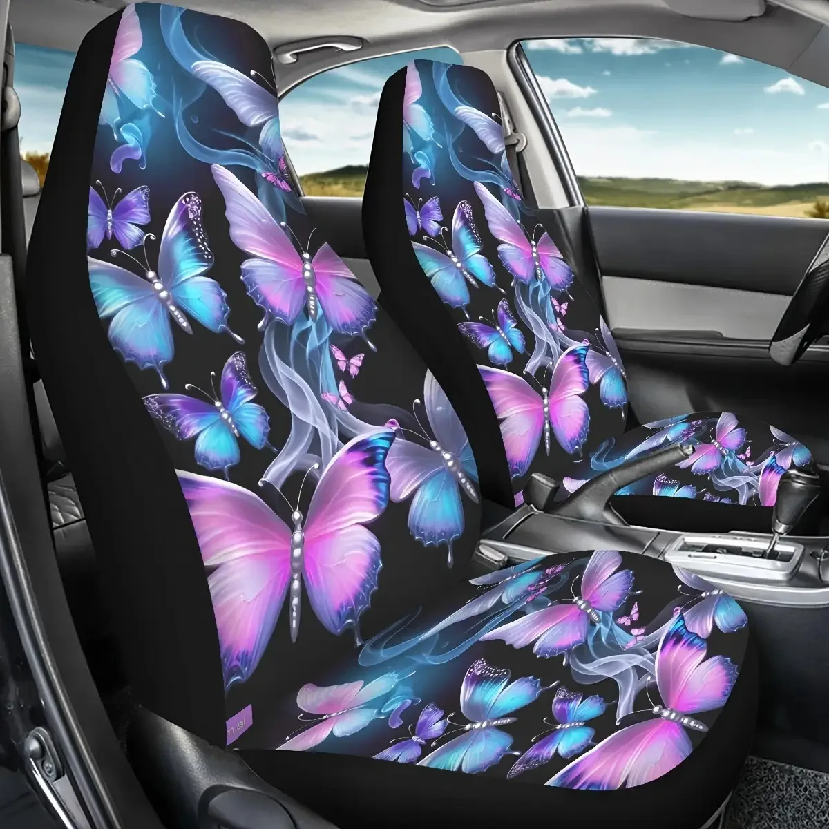 

2pcs Butterfly Print Car Seat Covers, Suitable For Women And Men, Universal Car Front Seat Protectors, Suitable For Cars, SUVs,