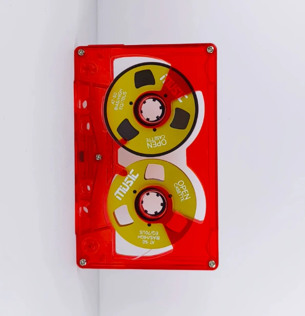 Double-sided metal hollow small open tape 50-minute type a tape transparent red shell + golden disc