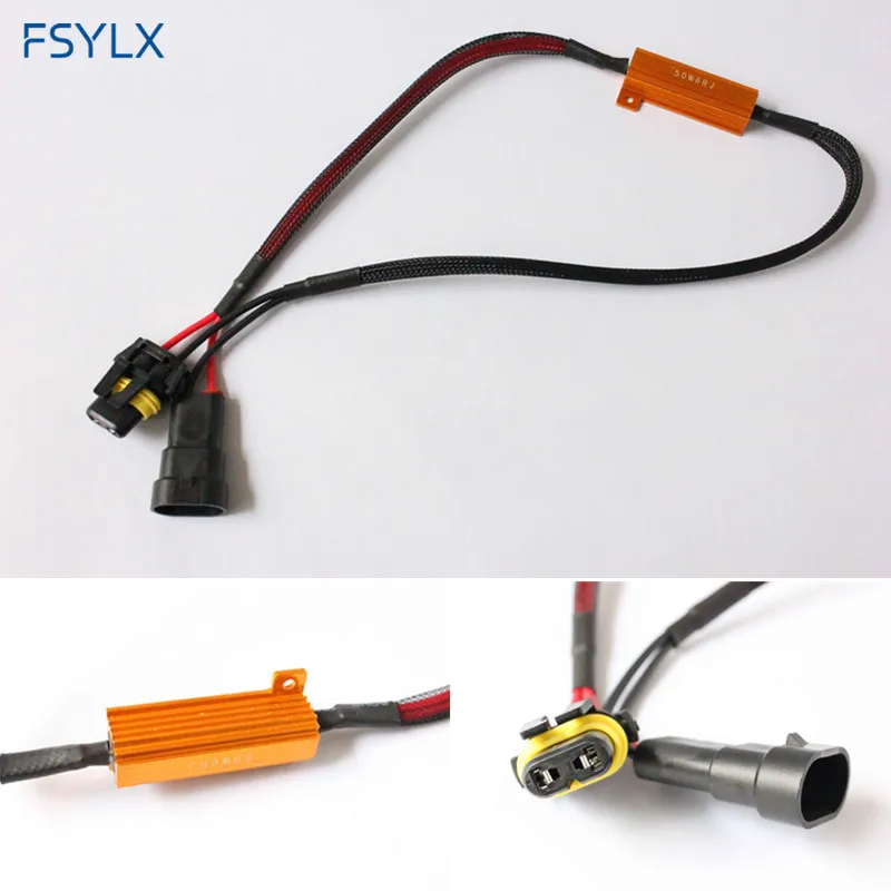 FSYLX 2PC 9006 9005 H11 H9 H8 H7 H1 H3 Car LED Warning Canceller cable HB4 9006 LED fog lamps Canbus Load Resistor harness 50W