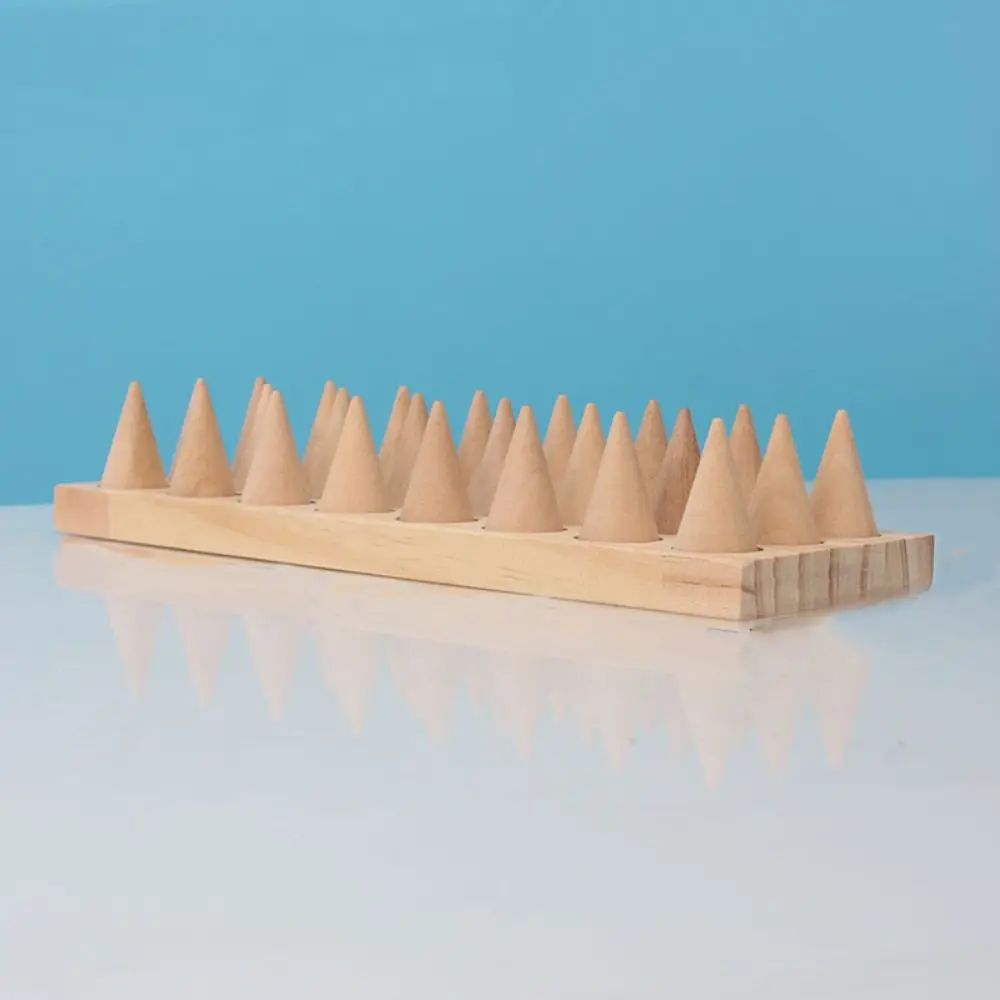 Modern Wood Cone Ring Display Stand Retro Space Saving Bangle Storage Tray Decorative Finger Rings Holder Girls Women