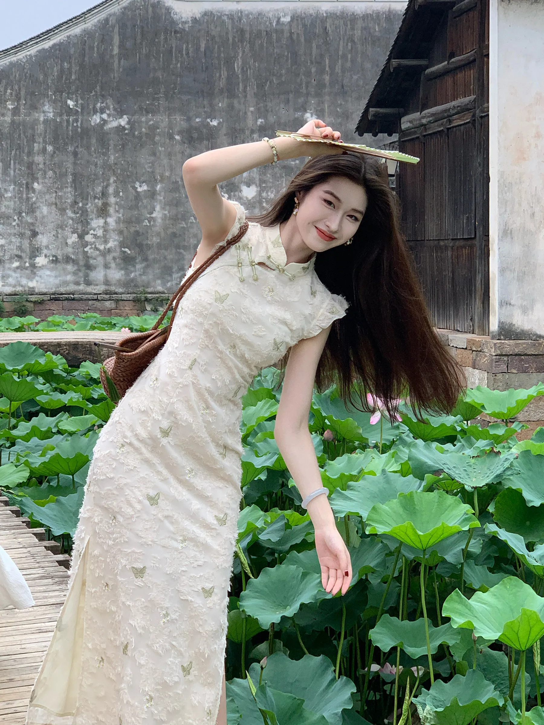 

Ele Print Dr Women's Summer Svel Midi Dr Vintage Sle Low Slit Daily Wear Chinese Sle