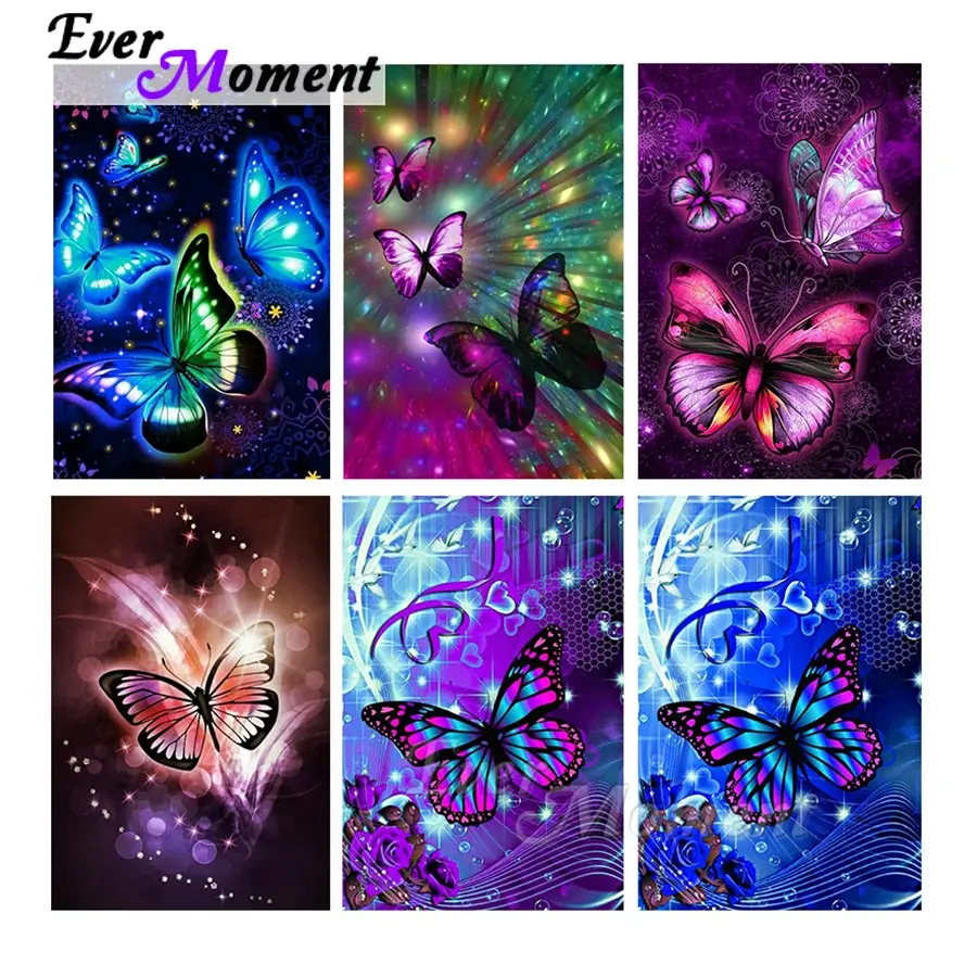 

Алмазная картина Ever Moment, мультяшная 3D бабочка ручной работы, смола, полная квадратная круглая дрель, подарочная вышивка, украшение ASF2133