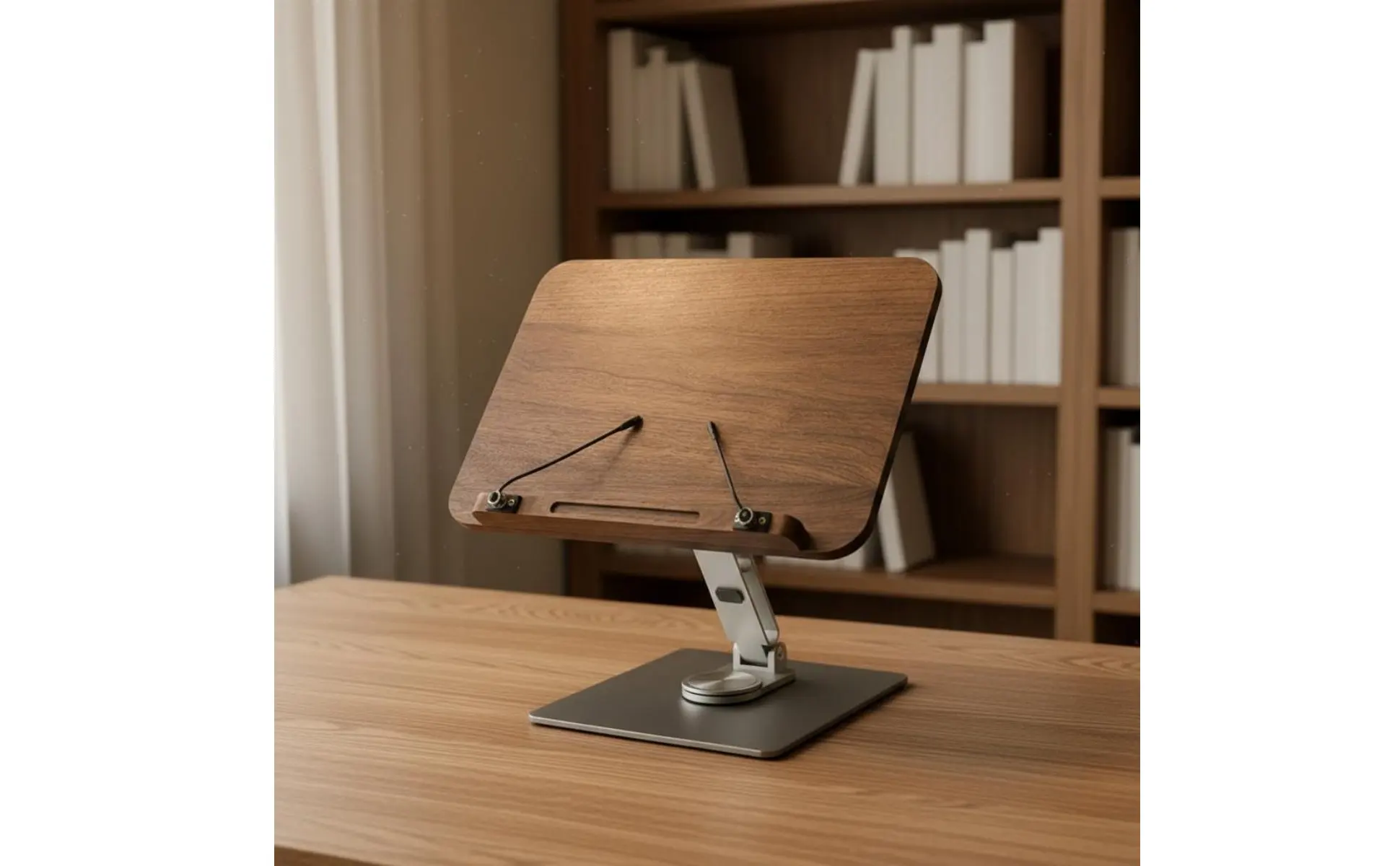 Adjustable Wooden Book Stand Ergonomic Design Walnut Literary Easel Rotating Desktop Book Holder Stable Metal Base