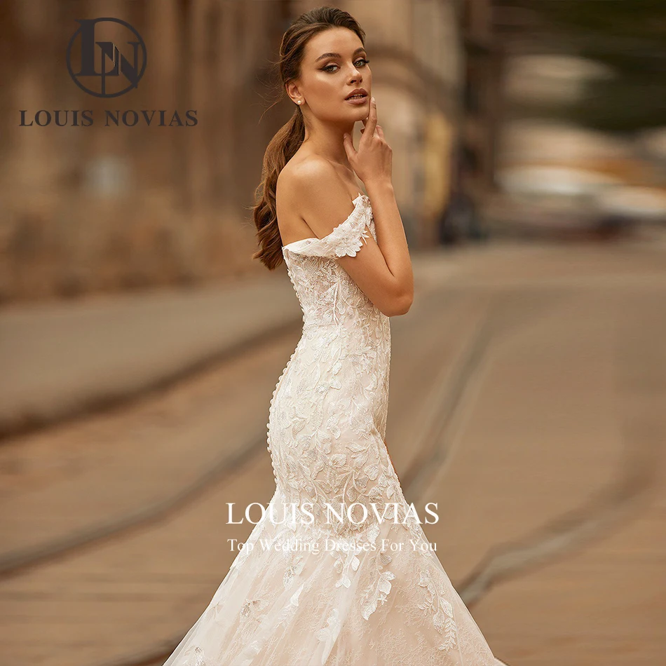 LOUIS NOVIAS Mermaid Wedding Dresses For Woman Sexy Sweetheart Appliques Tulle Button Court Train Wedding Gown Vestidos De Novia