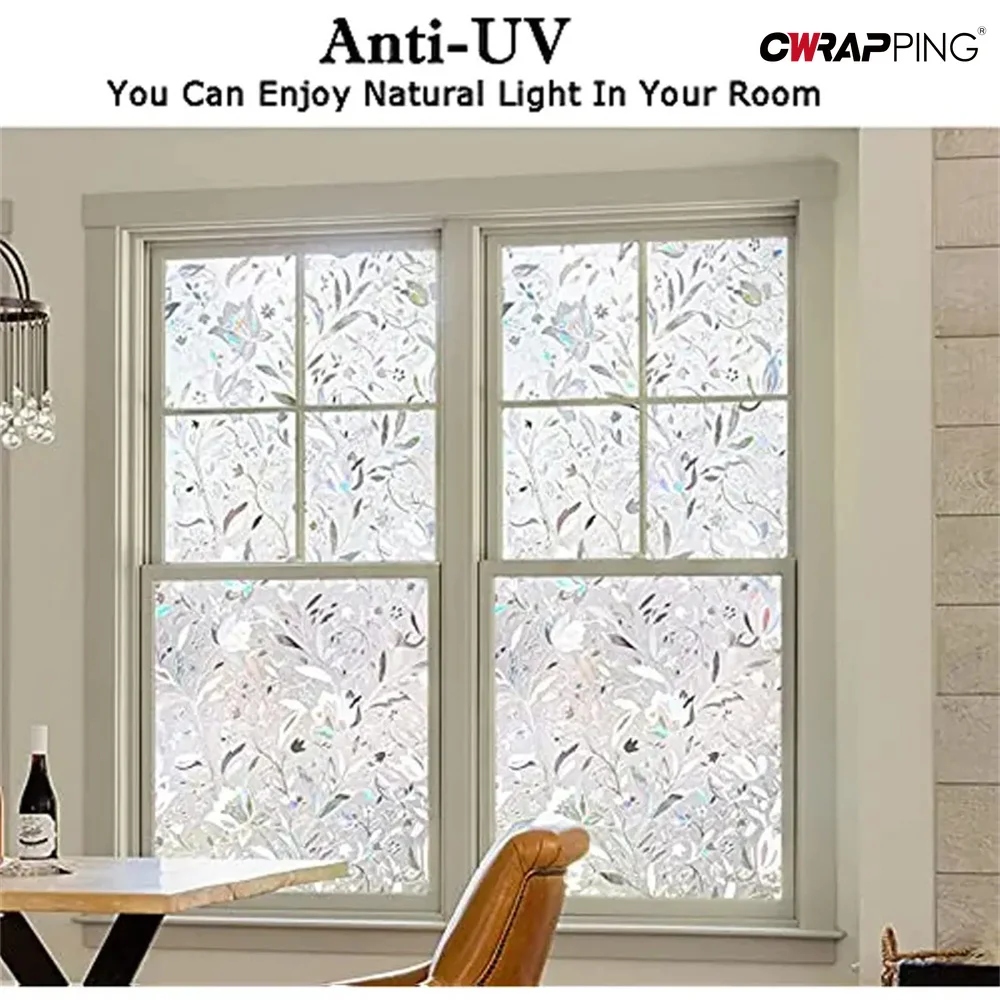 3D Anti Look Frosted Vinyl Privacy Stickers Stained Glass Window Film Static Cling Adhesive Shower Windows Rainbow Decoration