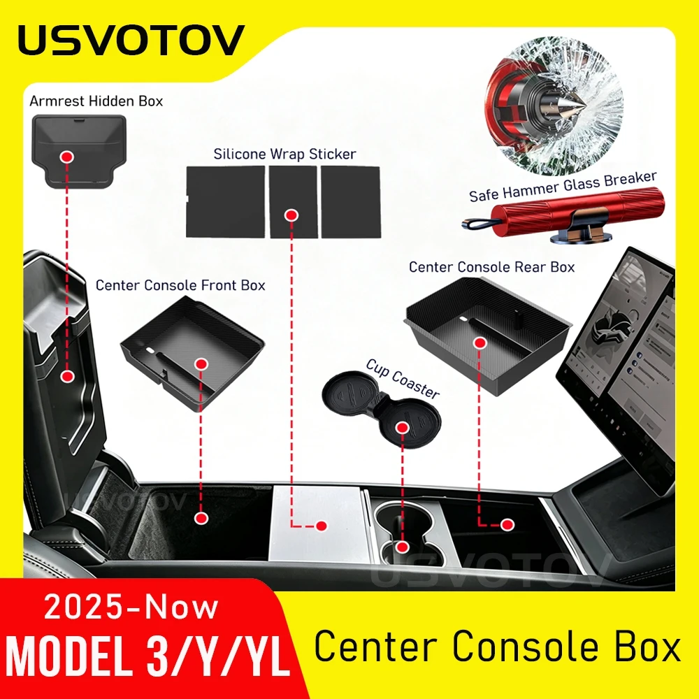 Center Console Organizer Tray for Tesla Model 3 YL Y Juniper 2026 2025 Central Control Panel Wrap Sticker Armrest Storage Box