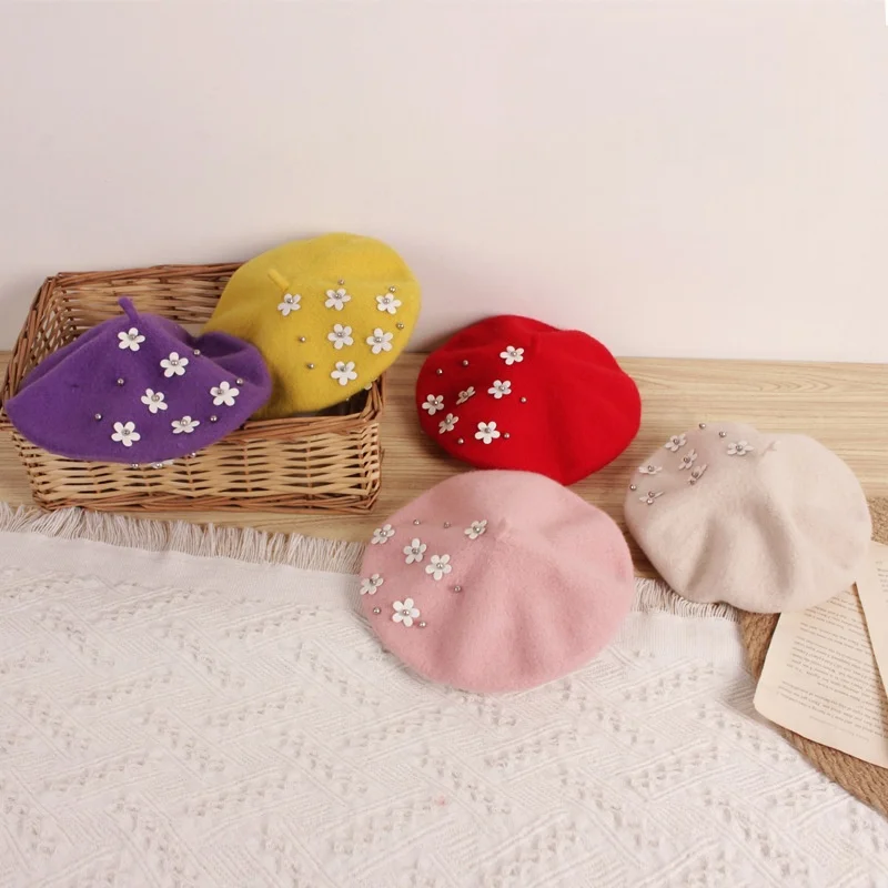 

Детский берет с цветочным принтом, осенне-зимний стиль, очаровательная шапка художника для девочек, детская удерживающая тепло кепка газетчика