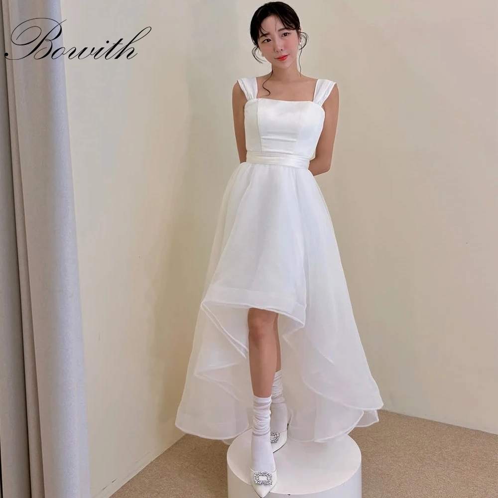 

Bowith Hi-Lo Draped Korean Wedding Dresses Shoulder Straps Sleeveless Bridal Reception Dresses Customized Wedding Snap Dresses