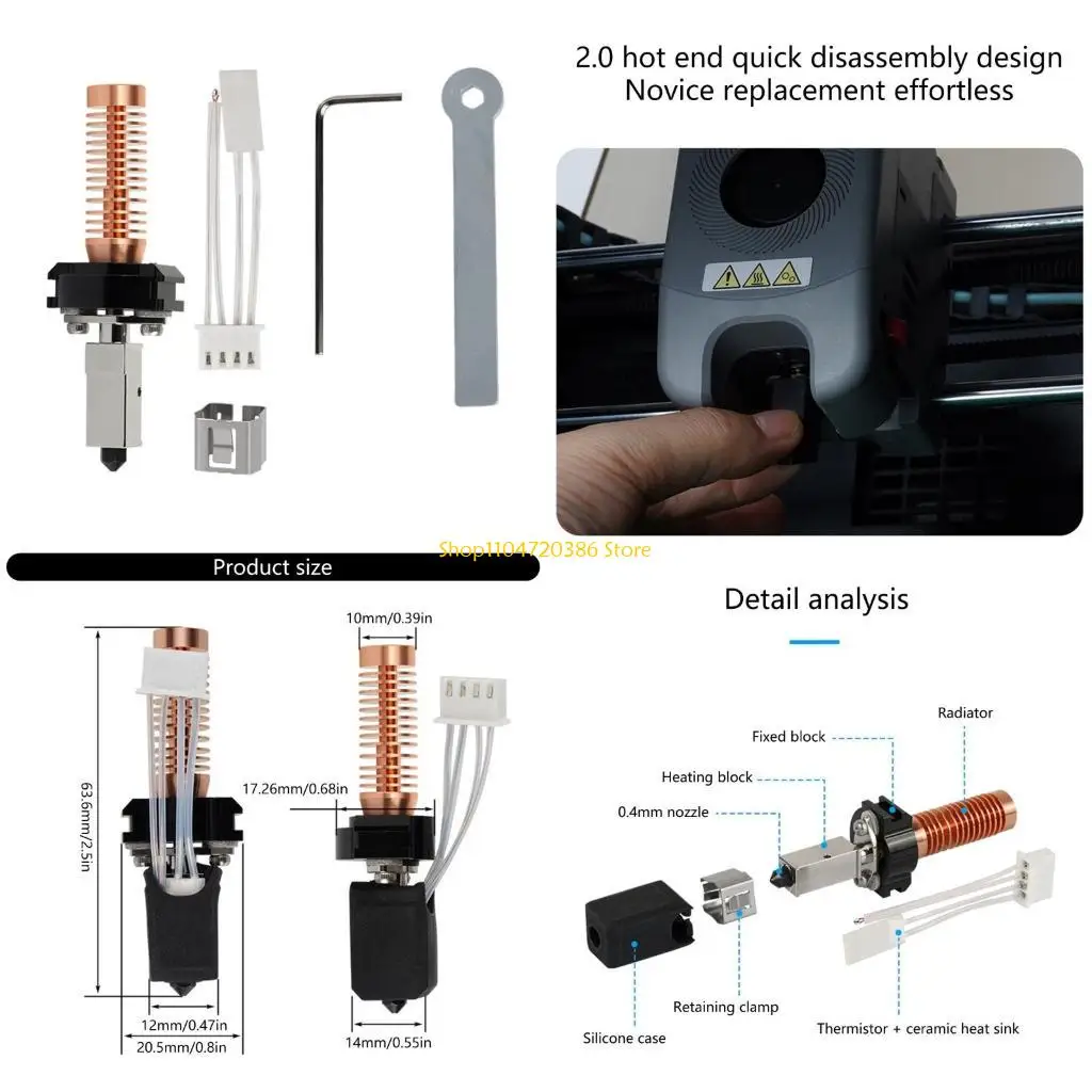

K0EA 5M/5MPro Hotend for Flashforges Adventurers 5M Series Caremic Heating Block Printer AD5M 280℃ 0.4mm Heat
