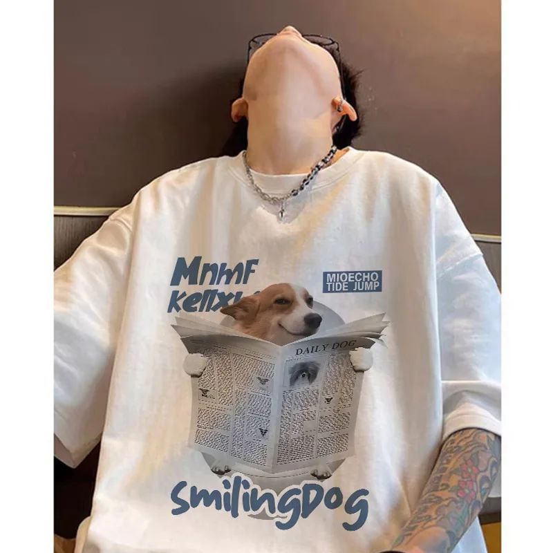 

Summer New American Trendy Fun Newspaper Dog 3D Printing Versatile Casual Quick Drying Breathable Top Trendy