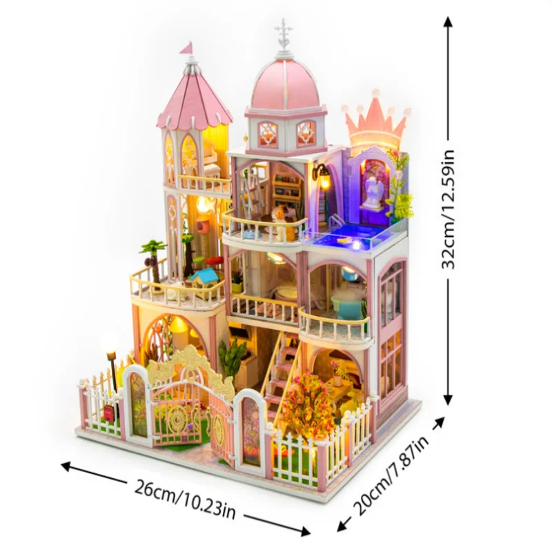 ouzey Modelo DIY Dream Castle Mansion - Kit de construção de arquitetura de madeira 3D para adolescentes, projeto de artesanato imaginativo