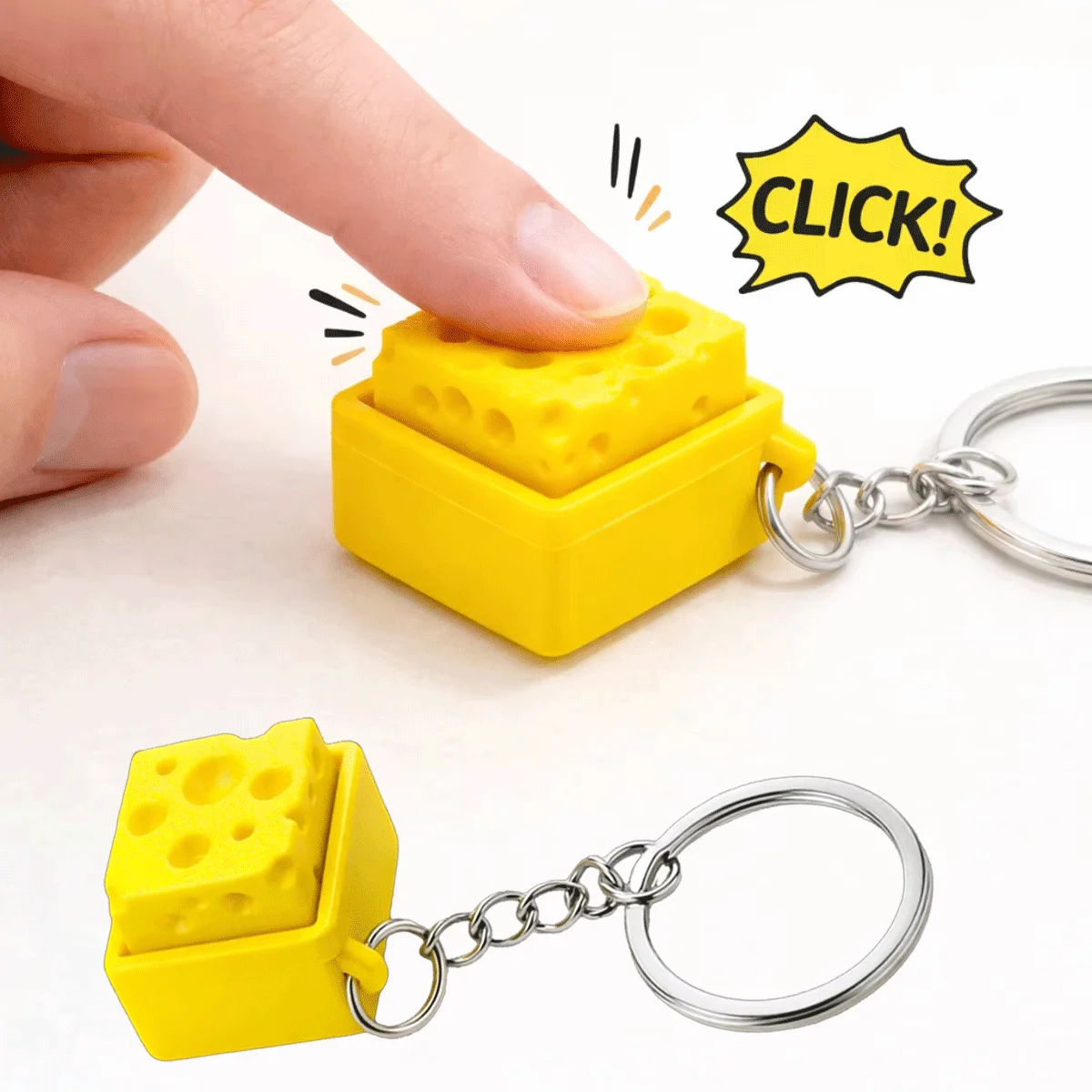 New Mini Cheese Keyboard Stress Relief Keychains Fidget Button Cheese Keycap Fidget Clicker Keyboard Keyring Pendant Finger Toys
