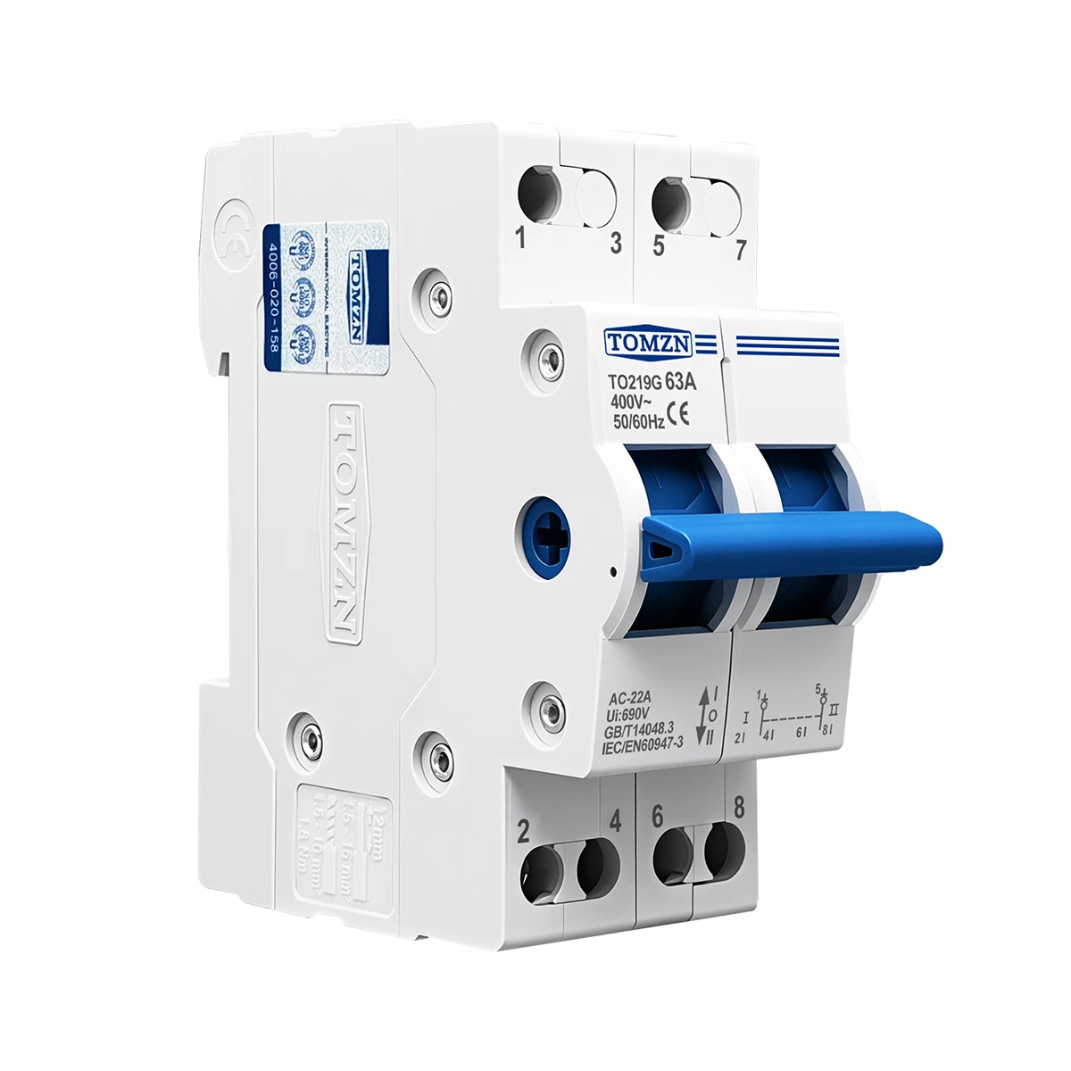 TOMZN 2P 63A MTS Dual Power Manual Transfer Isolating Switch Interlock Circuit Breaker