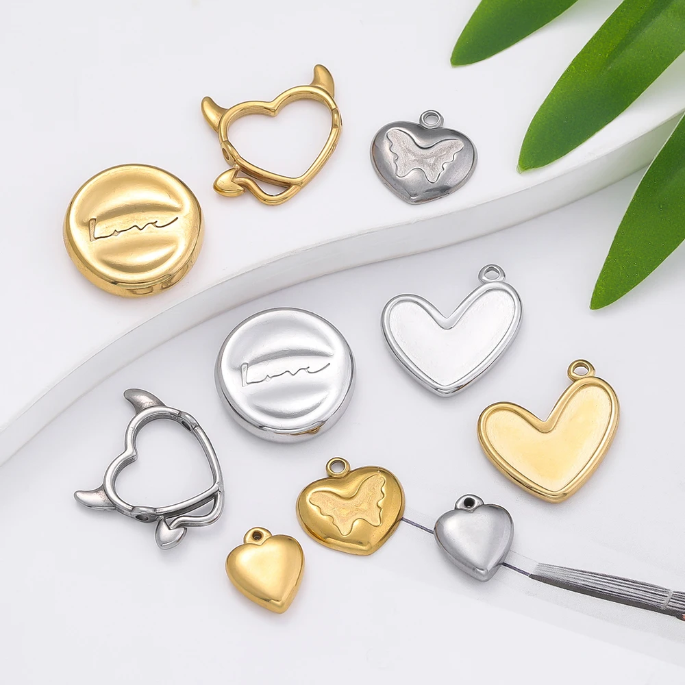 

2Pcs/Lot Stainless Steel 304 Different Heart Shape Pendants for Handmade DIY Bracelet Necklace Jewelry Making Accessories