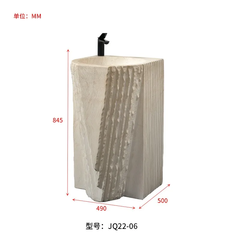 Lavabo a colonna con motivo in pietra imitazione marmo, lavabo artistico a forma speciale, lavabo integrato da pavimento, lavabo di design