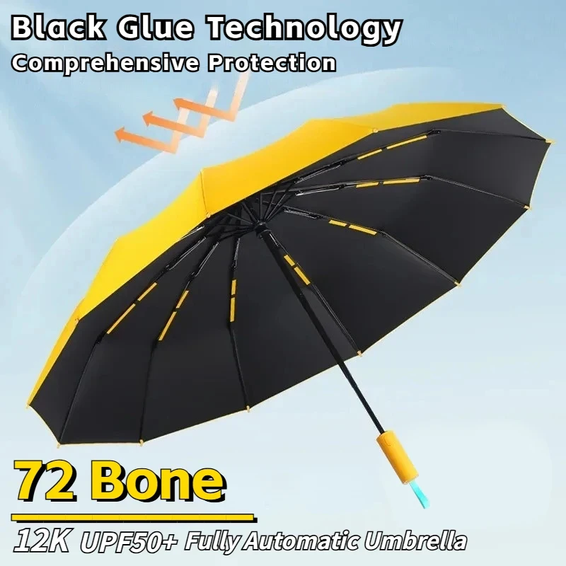 

Oneplus 72-Bone Fully Automatic Umbrella Super Strong Windproof Compact Folding for Travel UPF Sun UV Protection for Men & Women