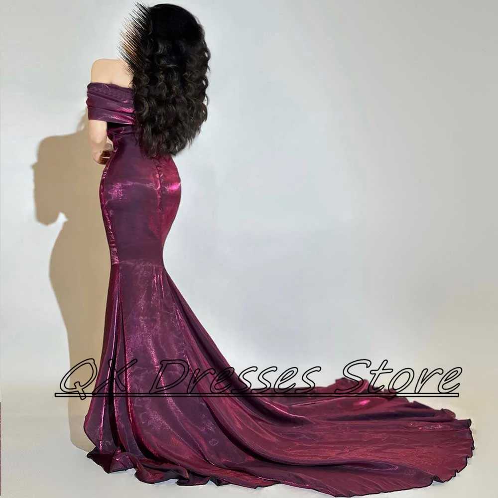 Customized Velvet Mermaid Evening Dress Off Shoulder Draped Sleeveless Simple Prom Gown Court Train Women‘s Sexy  Party Dresses