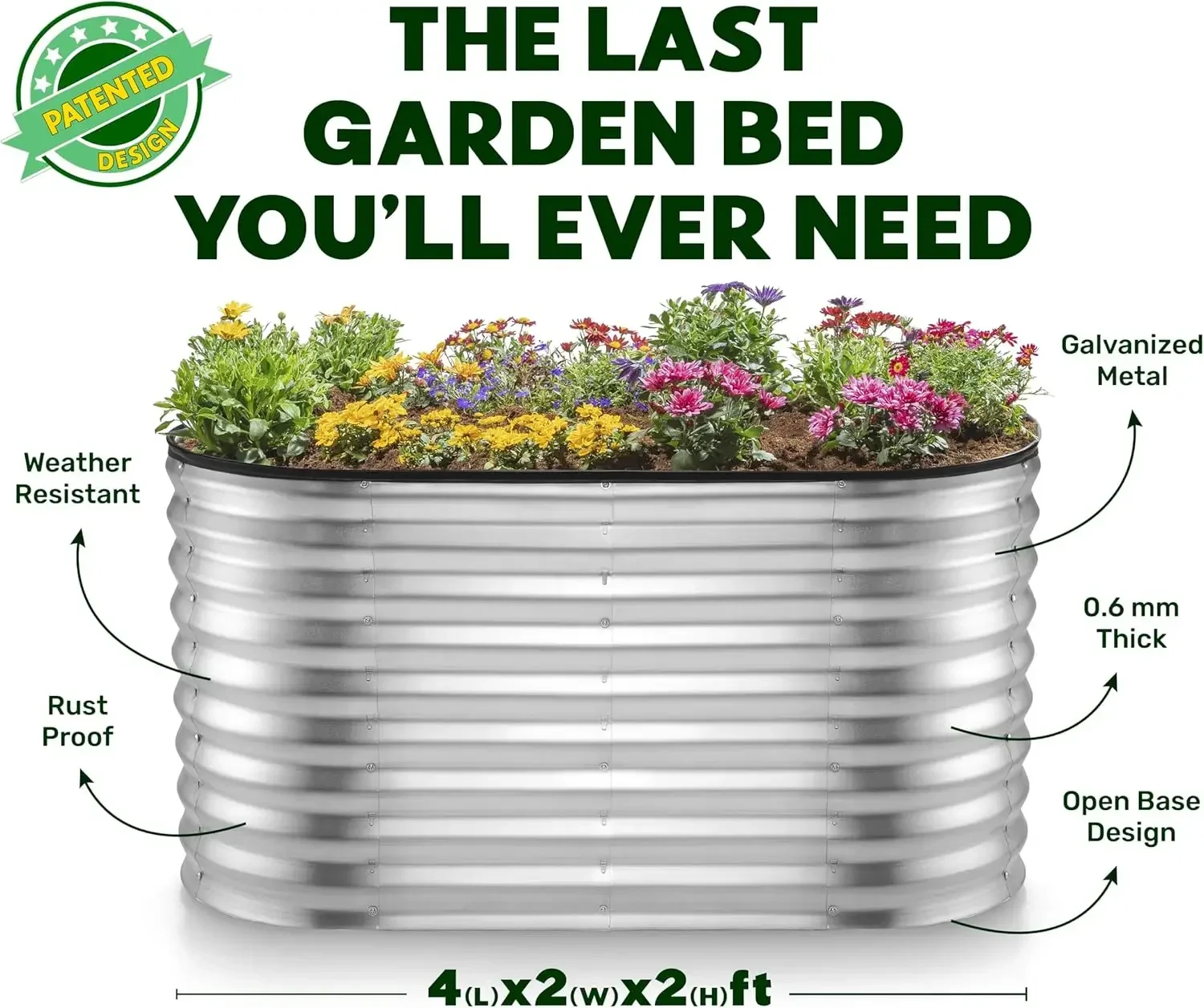 

Garden Beds Outdoor4×2×2ft for Gardening, Vegetables, Flowers Large Metal Garden Box (Silver)Patented Tool-Free Design