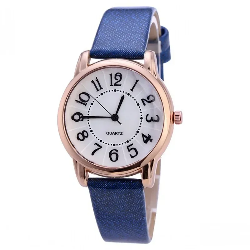 Fashion Women's Watches PU Leather Belt Quartz Watch Casual Simple Digital Acrylic Surface Creative Student Watch