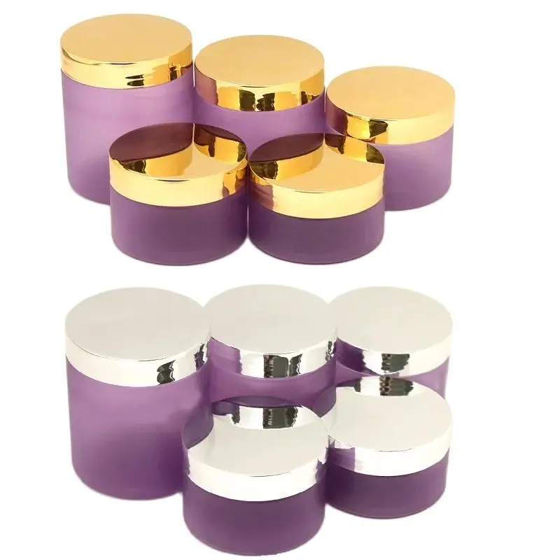 

22Pcs Plastic Cream Jar Cosemtic Travel Container Shiny Gold Silver Lid Matte Purple Skincare Refillable Bottle 100/120/150/200G