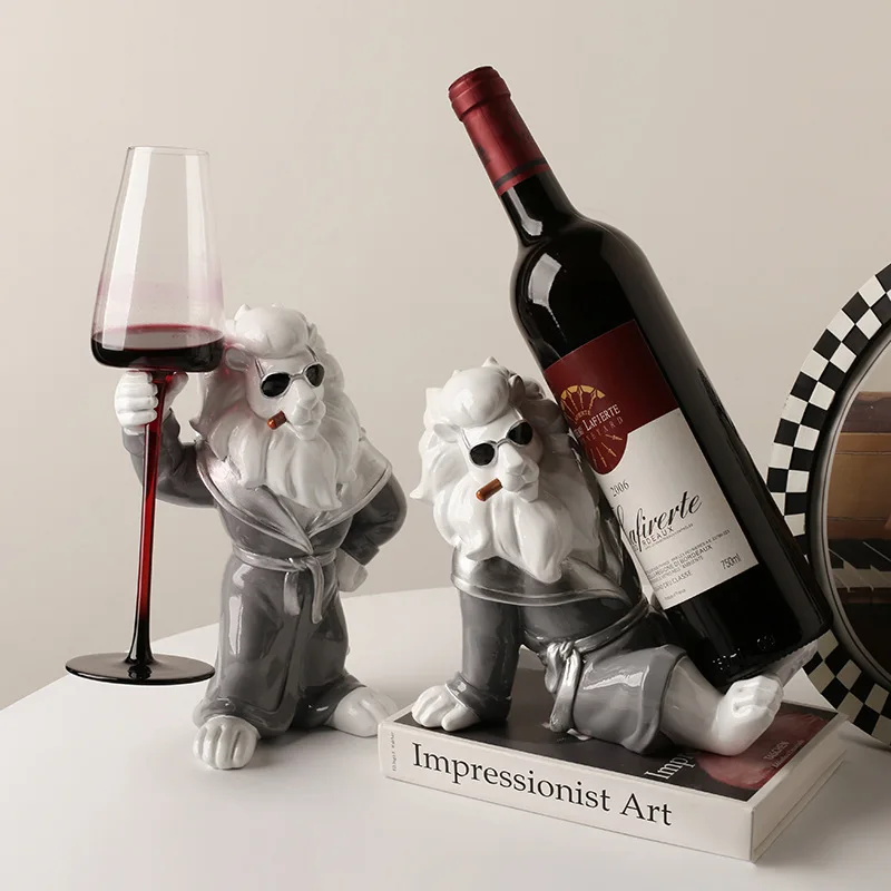 

Resin Lion Figurine Wine holder Live Room Statue Line Goblet Cup Holder Sculpture Animal Ornament Decor Resin Lion Home Decor