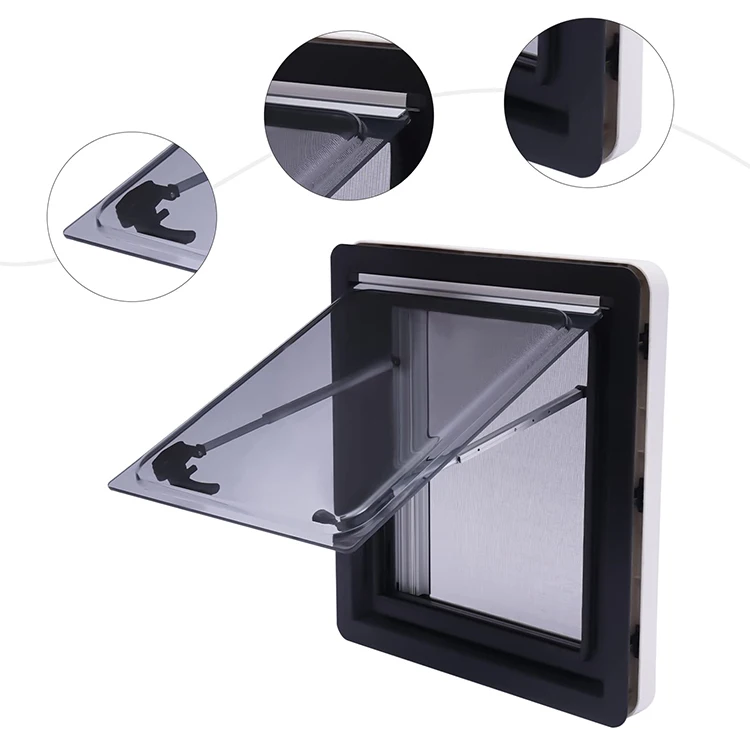 W450xH500mm ECE Certificated RV Caravan Awning Type Side Window With Vertical Sliding Sun Blind And Mosquito Net For Conversion