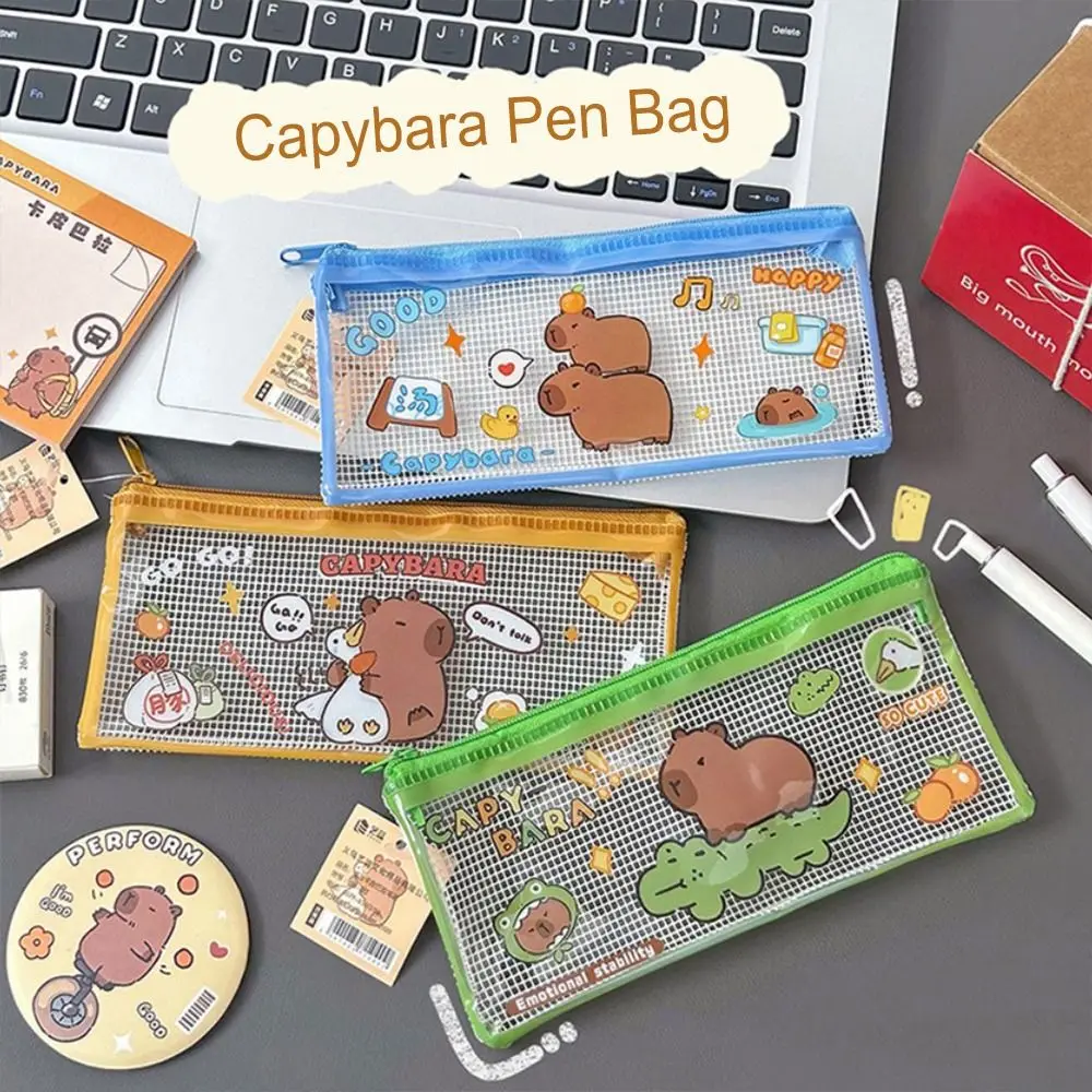 Multifunction Kawaii Capybara Pen Bag Cartoon PVC Transparent Pencil Case Waterproof Cute Stationery Storage Bag Student Gift