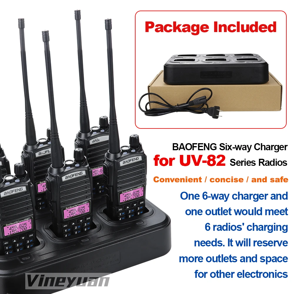 Six-way Charger for Baofeng UV-82HP, UV-82C, UV-82L,UV-8D,UV-82 BL-8 Battery, Bulk Bank Multi Charger for BaoFeng Walkie Talkie