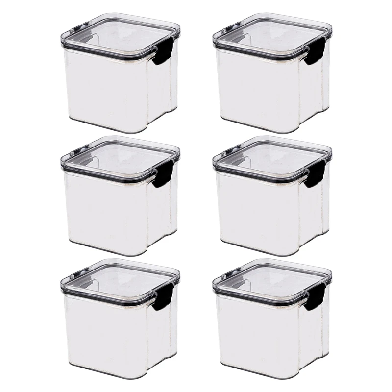 6 Pack 700Ml Kitchen Storage Box Food Storage Box Organizer Container Set Vacuum Lid Seal Clear Square