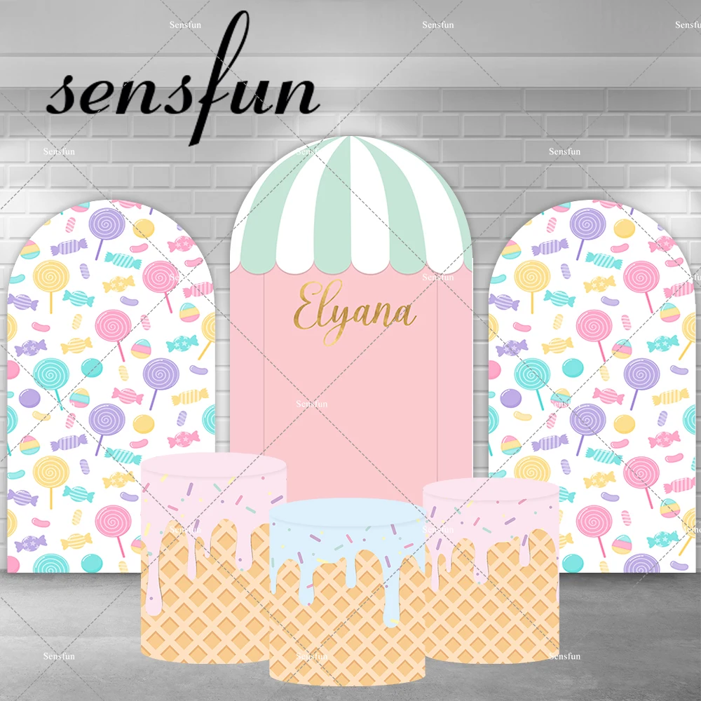 Ice Cream Candy Shop Arch fondale Cover per ragazze neonato Shower 1a festa di compleanno sfondi Chiara Wall Banner