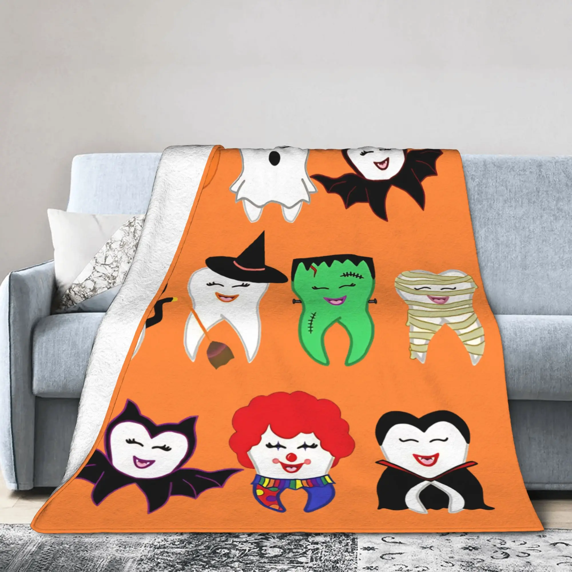 Halloween Teeth  Fleece Blankets Cartoon Teeth Helloween Creative Throw Blanket for Bed Sofa Couch 125*100cm Bedspreads,