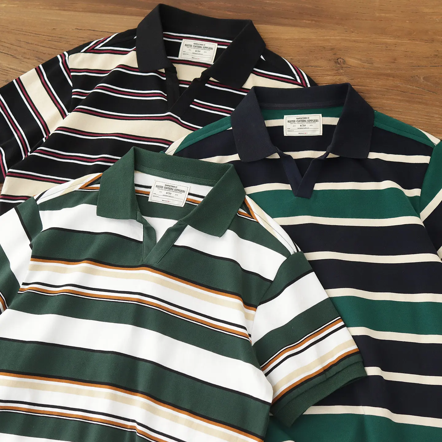 

Men's color-block striped v-neck polo shirt - Summer retro style short-sleeved T-shirt - Loose casual wear top for daily wear