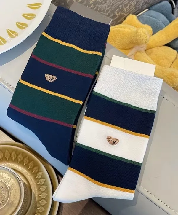 Stripes Soft Breathable Cartoon Gentleman Bear Men's  and women Socks Cotton Harajuku Socks Christmas Gift Casual Designer socks
