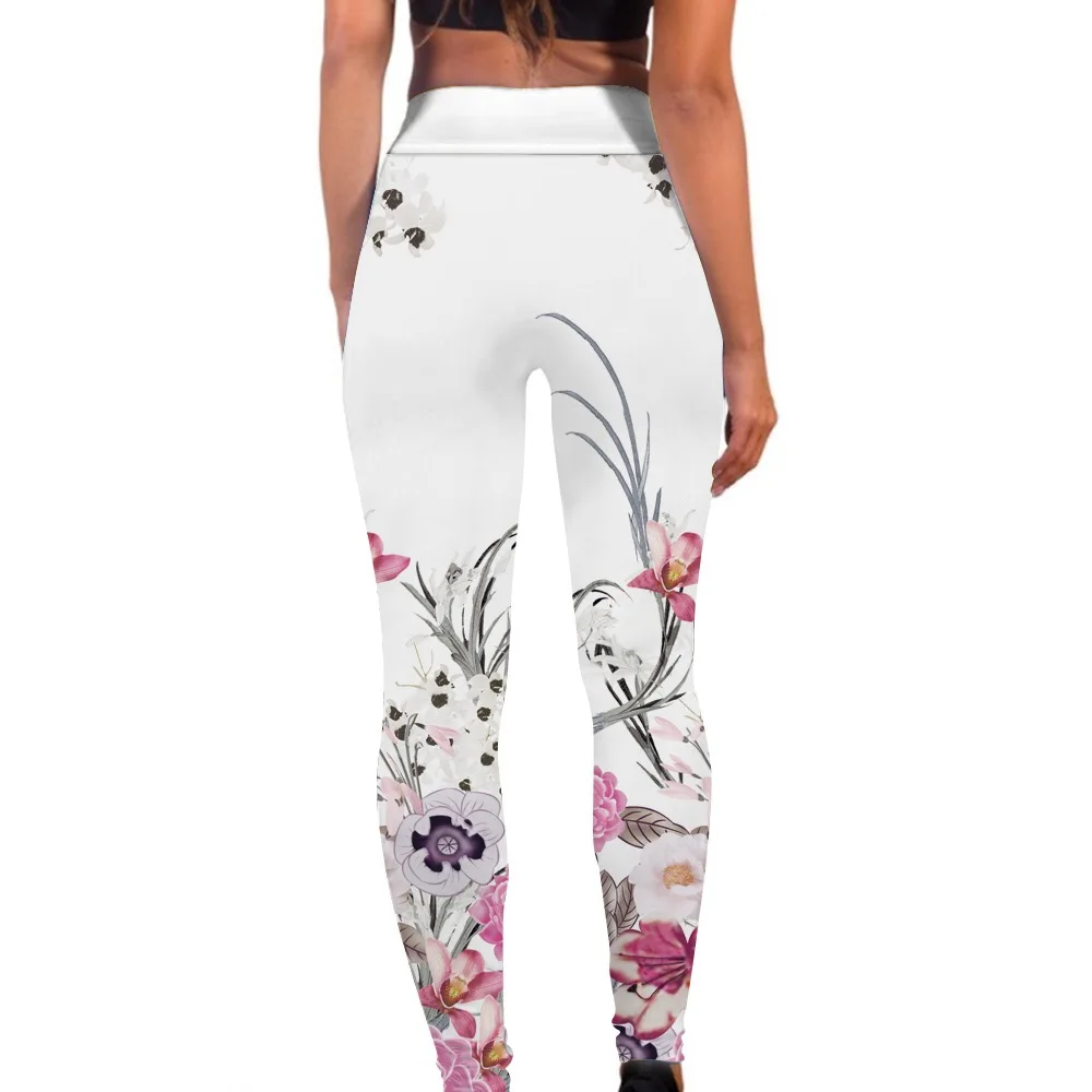 Spring and summer flower print high-waisted stretch slim pants around play daily wear female leggings