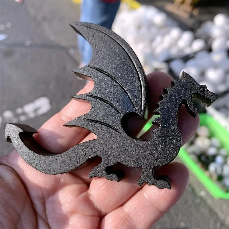 

Natural Black Obsidian Dragon Carving Healing Fengshui Stone Home Decor Creative For Kids Children Gift 1PCS