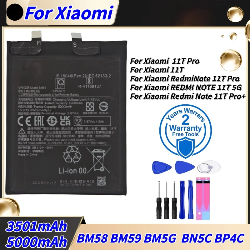 

New BN5C BM5G BM58 BM59 Battery For Xiaomi 11T/11T Pro/11T 5G/Redmi Note 11T Pro/Note 11T Pro+ Bateria+Free Tools
