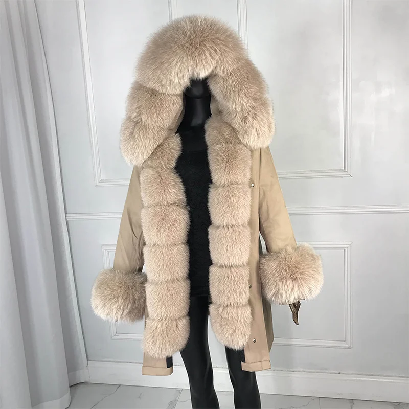 

Natural Fox Fur Coat Jacket Parka Fox Fur Collar And Fox Fur Liner Thick Warm Best Selling Styles