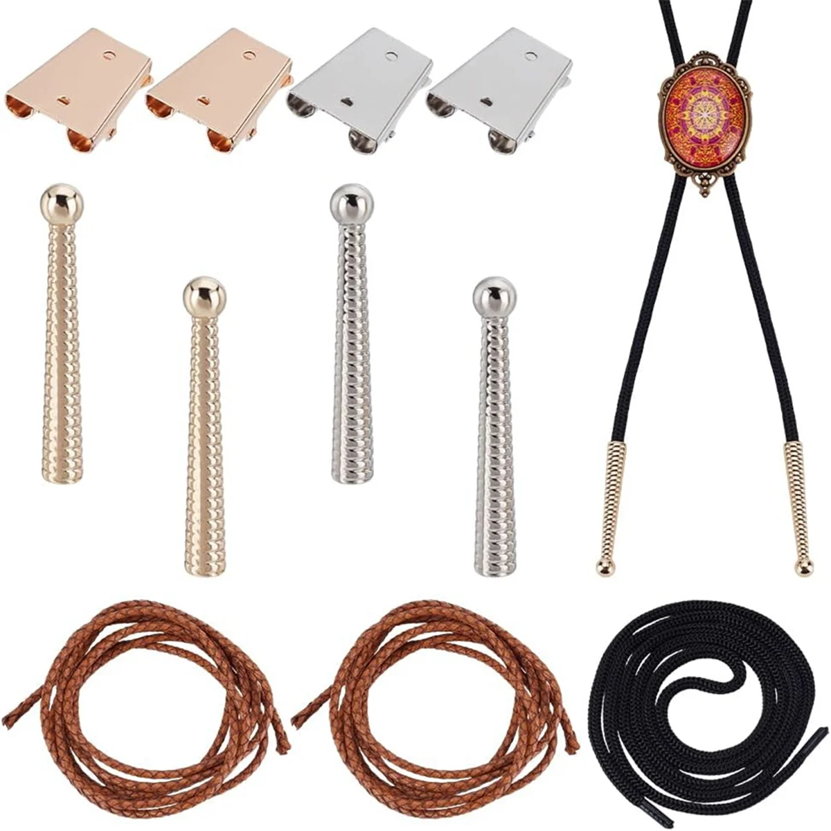 ABGV 11PCS Tie Tips Replacement End Caps, Colorful Bolo Tie Making Kit, for DIY Sweater Chain Necklace Jewelry Making