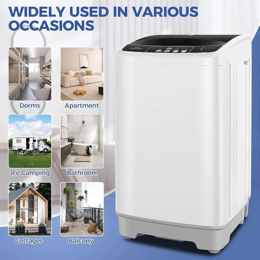 Portable Washing Machine 17.8Lbs Capacity with Drain Pump 10 Wash Programs and 8 Water Levels 2.4 Cu.ft FullAutomatic Compact W